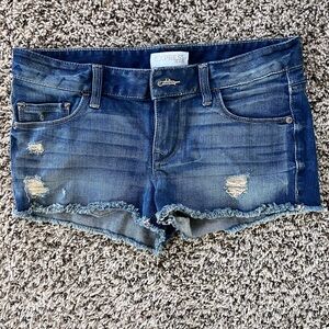 Express Denim Distressed Frayed Hem Shorts - Blue size 2 shorties